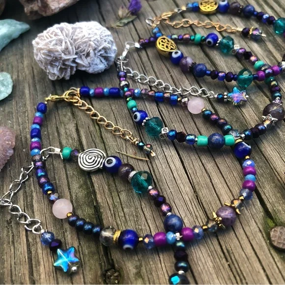 Circe Asteroid Goddess Genuine Gemstone Beaded Anklet - Picture 12 of 12